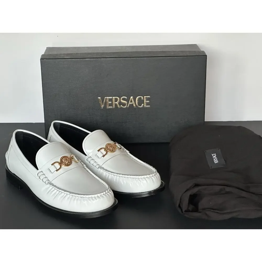 VERSACE Men's Medusa White Leather Loafers 9.5 US (42.5 Eu) 1013592 IT NIB $775